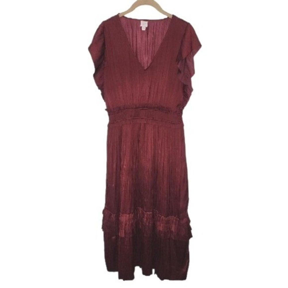 Ryan + Ryan Womens Smocked Midi Flutter Dress Burgundy,M